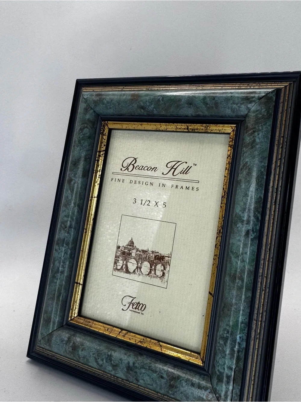 Fetco Teal Marble-Effect Frame with Gold Inner Trim